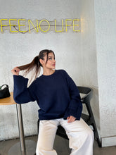 Oversize Salaş Yumuşak Dokulu Şardonlu Triko Kazak 2623 - Lacivert